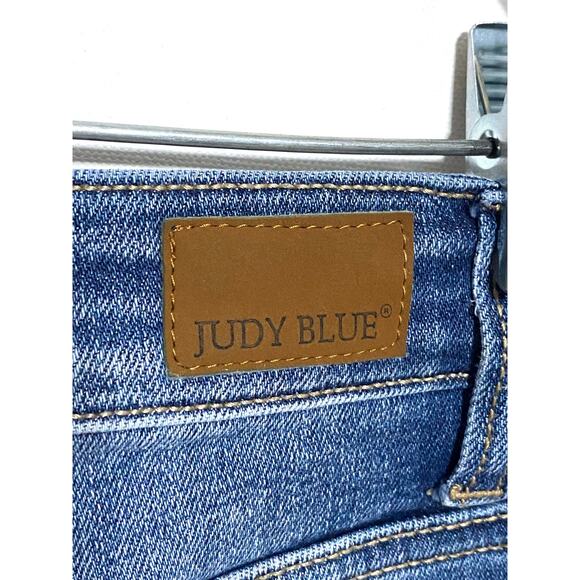 Judy Blue Mid Rise Beach Splash Distressed Cut Off Jean Denim Shorts L Summer - Picture 4 of 6
